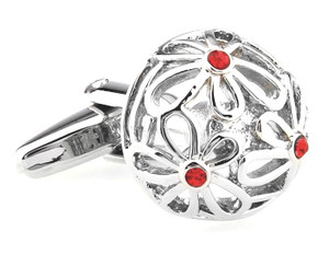 Domed Flowers with Small Red Crystals Cufflinks (V-CF-C61599R) Domed Flowers with Small Red Crystals Cufflinks (V-CF-C61599R)