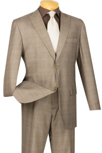 Vinci 2-Button with Flat Front Slacks Tan Glenplaid Suit Vinci 2-Button with Flat Front Slacks Tan Glenplaid Suit