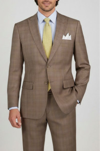 Vinci 2-Button with Flat Front Slacks Tan Glenplaid Suit