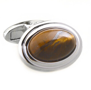 Large Cabochon Tiger's Eye Cufflinks (V-CF-G53307BR) Large Cabochon Tiger's Eye Cufflinks (V-CF-G53307BR)