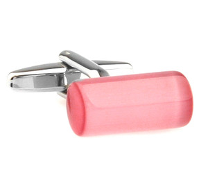 Pink Tone Cat's Eye Stone Cylinder Cufflinks (V-CF-G50014P)