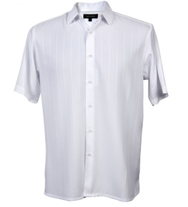 Bassiri Solid White Tone with Vertical Weave Short Sleeve Camp Shirt Bassiri Solid White Tone with Vertical Weave Short Sleeve Camp Shirt