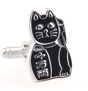 Maneki-neko Good Fortune Cat Black Cufflinks (V-CF-70962B) Maneki-neko Good Fortune Cat Black Cufflinks (V-CF-70962B)