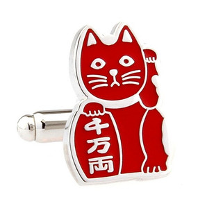 Maneki-neko Good Fortune Cat Purple Cufflinks (V-CF-70962PR