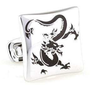 Asian Black Dragon Design Silver Cufflinks (V-CF-E81295B-S) Asian Black Dragon Design Silver Cufflinks (V-CF-E81295B-S)