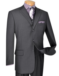 Vinci 3-Button with Vest and Pleated Slacks Suit  - Medium Heather Grey Vinci 3-Button with Vest and Pleated Slacks Suit  - Medium Heather Grey