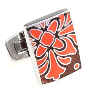 Large Orange Floral Bell Design Enamel Cufflinks (V-CF-E81156O) Large Orange Floral Bell Design Enamel Cufflinks (V-CF-E81156O)