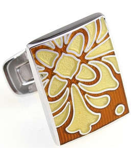 Large Yellow Floral Bell Design Enamel Cufflinks (V-CF-E81156G) Large Yellow Floral Bell Design Enamel Cufflinks (V-CF-E81156G)