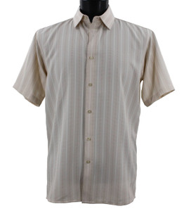 Bassiri Light Tan Tonal Stripes Short Sleeve Camp Shirt
