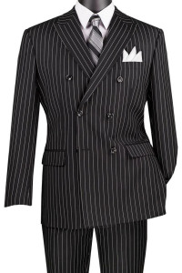 Vinci Black Bold Pinstripe Double-Breasted Suit Vinci Black Bold Pinstripe Double-Breasted Suit