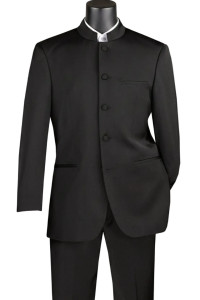 Lucci Banded Collar Fashion Suit - Black