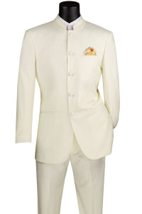Lucci Banded Collar Fashion Suit - Ivory