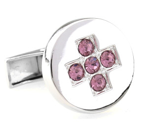 Round Pink Crystal Cross Center Cufflinks (V-CF-C6941P-S) Round Pink Crystal Cross Center Cufflinks (V-CF-C6941P-S)