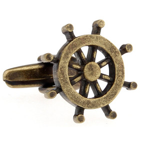 Antique Gold Helm Boat Steering Wheel Cufflinks (V-CF-M6309-AG) Antique Gold Helm Boat Steering Wheel Cufflinks (V-CF-M6309-AG)