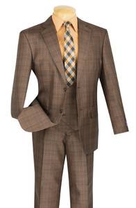 Vinci 2-Button Glenplaid with Low Cut Vest Suit - Chestnut Vinci 2-Button Glenplaid with Low Cut Vest Suit - Chestnut