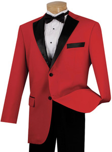 Lucci Red with Black Contrasting Notched Collar Tuxedo - Pleated Slacks Lucci Red with Black Contrasting Notched Collar Tuxedo - Pleated Slacks