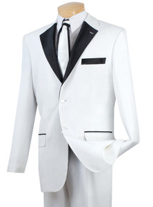 Lucci White with Black Contrasting Notched Collar Tuxedo - Pleated Slacks Lucci White with Black Contrasting Notched Collar Tuxedo - Pleated Slacks