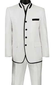 Vinci White Banded Collar Two-Tone Fashion Suit - Slim Fit Vinci White Banded Collar Two-Tone Fashion Suit - Slim Fit