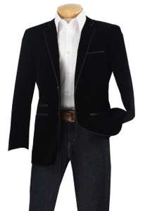 Vinci Trimmed Black Velvet Slim Fit Sportcoat Vinci Trimmed Black Velvet Slim Fit Sportcoat