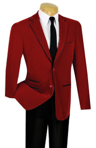 Vinci Trimmed Red Velvet Slim Fit Sportcoat Vinci Trimmed Red Velvet Slim Fit Sportcoat