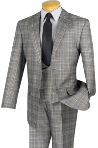 Vinci 2-Button Grey Glenplaid Suit with Low-Cut Vest