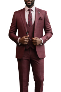 Vinci 2-Button Burgundy Glenplaid Suit with Low-Cut Vest