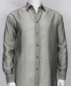 Bassiri Grey Stripe Waffle Design Long Sleeve Camp Shirt
