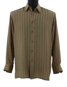 Bassiri Tan Tone Seer-Sucker Long Sleeve Camp Shirt