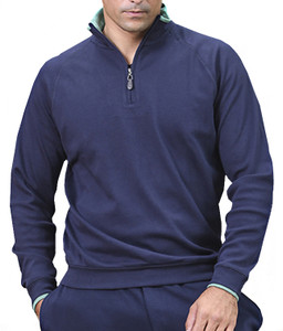 Pima Cotton Sweat Suit in Light Navy and Caroline Blue by Peru Unlimited -  Hansen's Clothing