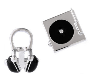Silver Record Player with Headset Cufflinks (V-CF-70995-S) Silver Record Player with Headset Cufflinks (V-CF-70995-S)