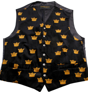 Leonardo Valenti Black Velvet with Gold Crowns Vest - Made in Italy Leonardo Valenti Black Velvet with Gold Crowns Vest - Made in Italy