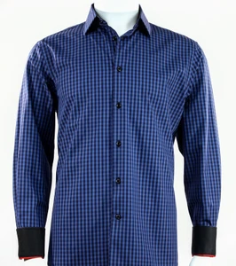 St. Cado Black & Blue Contrasting Cuff Fashion Sport Shirt - Button Cuff