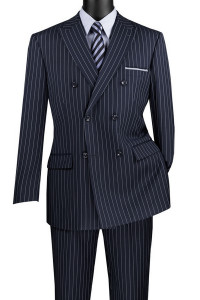 Vinci Navy Bold Pinstripe Double-Breasted Suit Vinci Navy Bold Pinstripe Double-Breasted Suit