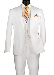 Vinci 2-Button White Suit with Vest - Slim Fit Vinci 2-Button White Suit with Vest - Slim Fit