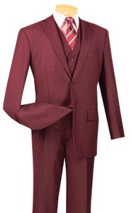 Vinci 2-Button Classic Suit with Vest - Maroon - X-Long Vinci 2-Button Classic Suit with Vest - Maroon - X-Long