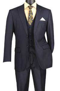 Vinci 2-Button Classic Suit with Vest - Navy - X-Long Vinci 2-Button Classic Suit with Vest - Navy - X-Long