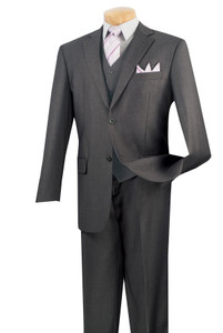 Vinci 2-Button Classic Suit with Vest - Heather Grey - X Long Vinci 2-Button Classic Suit with Vest - Heather Grey - X Long