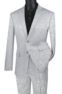 Vinci 2 Piece Floral Pattern Fancy Suit - Silver Vinci 2 Piece Floral Pattern Fancy Suit - Silver