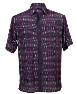 Bassiri Plum Purple Dancing Line Design Short Sleeve Camp Shirt Bassiri Plum Purple Dancing Line Design Short Sleeve Camp Shirt
