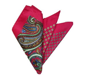 Floral Print Silk Pocket Square - Salmon Pink & French Blue