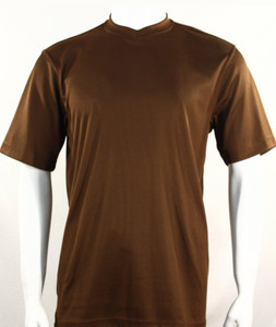 Bassiri Short Sleeve V-Neck Ribbed Jersey Knit Tee - Cognac Bassiri Short Sleeve V-Neck Ribbed Jersey Knit Tee - Cognac