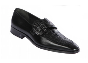 Lombardy - Genuine Caiman Belly Dress Loafer  with Side Loop- Black Lombardy - Genuine Caiman Belly Dress Loafer  with Side Loop- Black