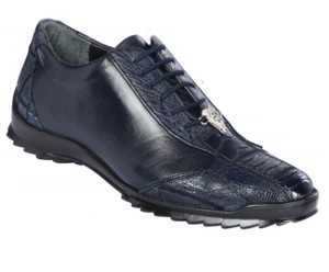 Los Altos Genuine Ostrich Leg Patch Design Navy Blue Sneaker  Los Altos Genuine Ostrich Leg Patch Design Navy Blue Sneaker