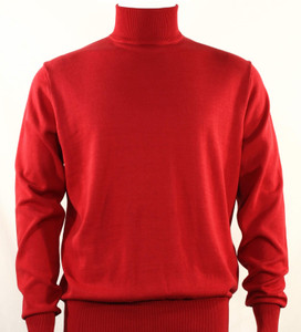 Bassiri Turtle-Neck Cotton Blend Knit Long Sleeve Sweater - Red  Bassiri Turtle-Neck Cotton Blend Knit Long Sleeve Sweater - Red