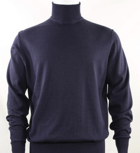 Bassiri Turtle-Neck Cotton Blend Knit Long Sleeve Sweater - Navy Bassiri Turtle-Neck Cotton Blend Knit Long Sleeve Sweater - Navy