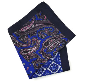 100% Silk Pocket Square - Navy & Pink Paisley & Royal Blue Medallion Design 12.5 x 12.5 100% Silk Pocket Square - Navy & Pink Paisley & Royal Blue Medallion Design 12.5 x 12.5