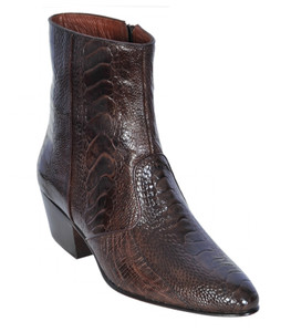 Los Altos Genuine Ostrich Leg Charro Heel Ankle Boot - Brown Los Altos Genuine Ostrich Leg Charro Heel Ankle Boot - Brown