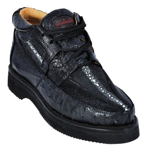 Los Altos Genuine Ostrich Quill & Stingray Casual Ankle Boot - Black