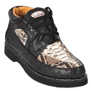 Los Altos Genuine Python & Ostrich Quill Casual Ankle Boot - Black & Natural
