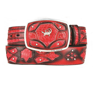 King Exotic Genuine Caiman Cut-Out Design Western Belt - Black